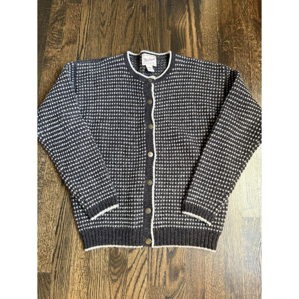 Woolrich Navy and White Knit Cardigan Sweater